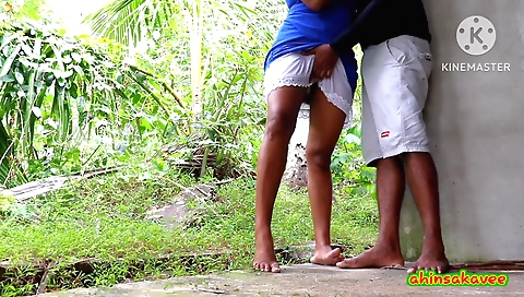 Busty brunette in pink bikini creampie in the yard