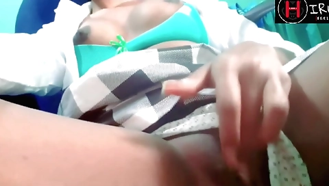 Hot female teacher fingering on the webcam solo video