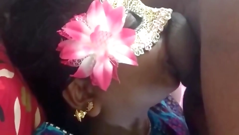 Indian teen girl with long hair gives a deepthroat blowjob