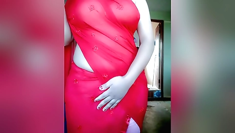 Hot brunette in black dress is on camera and fingering