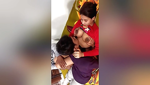 Indian big tit brunette has a threesome with her two lovers