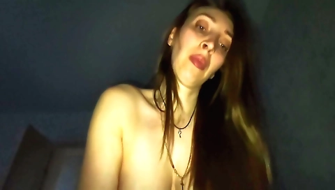 Busty brunette girl stayed at her boyfriend's place