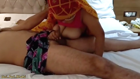 Indian brunette with big tits and a tight ass fucks in bed