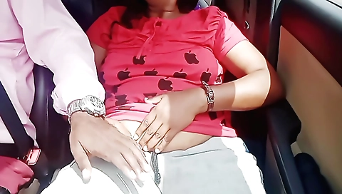 Sexy brunette is on a car ride and gets her pussy railed