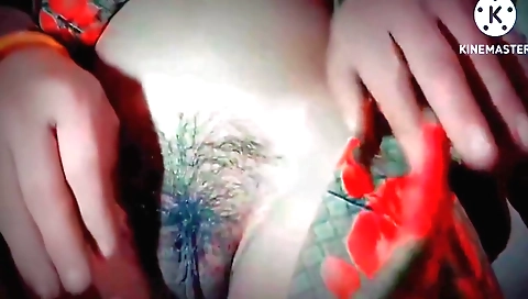 Indian babe masturbates on the bed in white lingerie