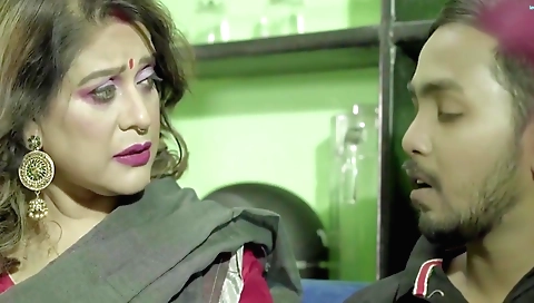 Big ass brunette milf and her stepson fucking in the bed