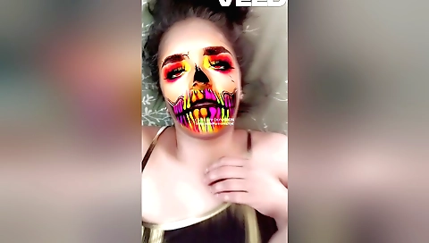Indian brunette with a red filter mask gets fucked