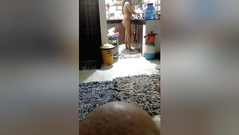 Hot naked porn clip of brunette on her bed with her husband