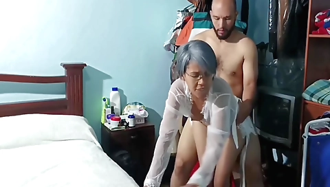 Redheaded girl with big tits gets fucked in the bedroom