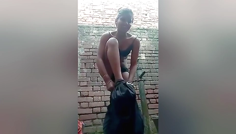 Sexy little brunette solo female exterior video pov