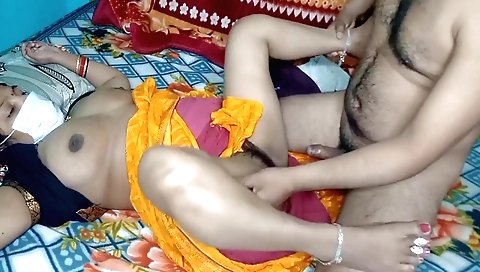 Brunette girl with a nice body is sucking her husband's dick