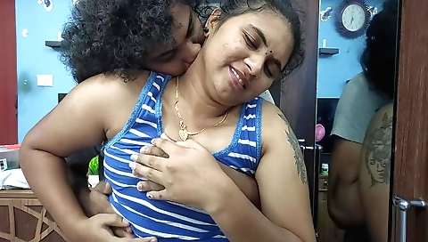 Indian babe and brunette suck each other's boobs and suck