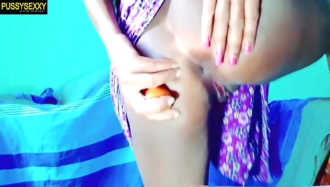 Indian slut with a big ass is getting a dildo in her ass