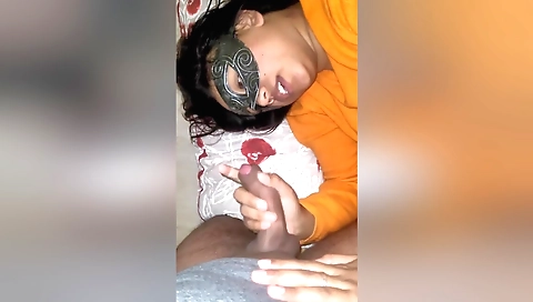 A brunette gives a blowjob and gets on top for some more