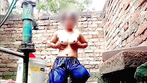 Indian babe in a swimsuit gets naked and plays with her body