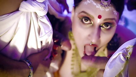 Chubby indian milf rikki lee gets shaved by her two bitches