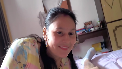 Indian brunette with big boobs fucks herself in POV