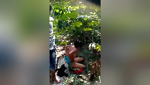 Indian couple sex outdoors in the park in the forest