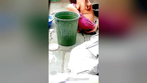 Amateur brunette with small tits gets naked in the living room